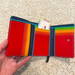 Mywalit Medium Trifold Wallet Black with Rainbow Interior NWT